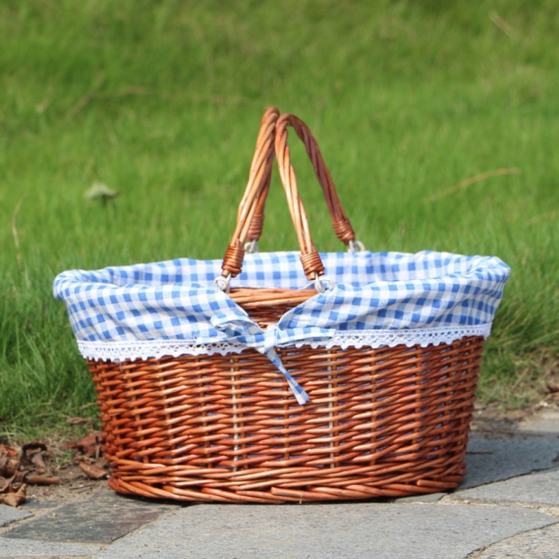 Ратанова кошница за пикник, плетена от ратан, стил лайт лукс