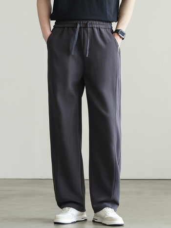 Muške sportske casual hlače - srednji pojas, straight kroj, vezanje šnuralom, prozračne pamuk-poliester mješavina, odvodi vlagu