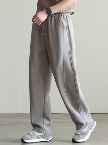 Muške sportske casual hlače - srednji pojas, straight kroj, vezanje šnuralom, prozračne pamuk-poliester mješavina, odvodi vlagu