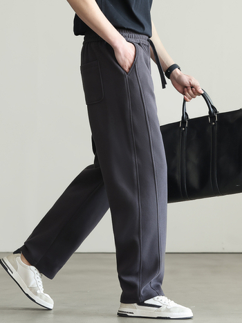 Muške sportske casual hlače - srednji pojas, straight kroj, vezanje šnuralom, prozračne pamuk-poliester mješavina, odvodi vlagu