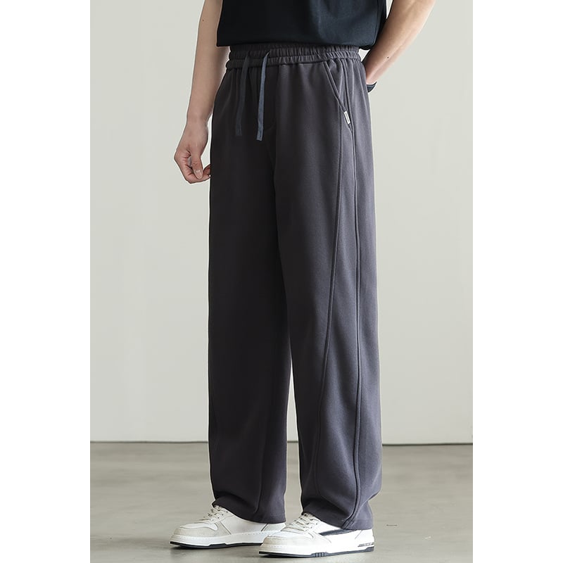 Muške sportske casual hlače - srednji pojas, straight kroj, vezanje šnuralom, prozračne pamuk-poliester mješavina, odvodi vlagu