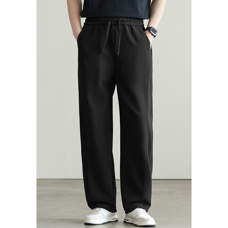 Muške sportske casual hlače - srednji pojas, straight kroj, vezanje šnuralom, prozračne pamuk-poliester mješavina, odvodi vlagu