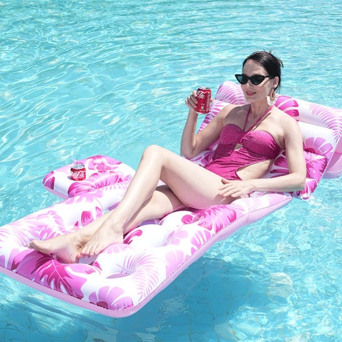 Φουσκωτός θαλάσσιο καναπές νερού με πλάτη από δίχτυ και σχέδιο φύλλων — PVC υλικό, για ενήλικες, πισίνας