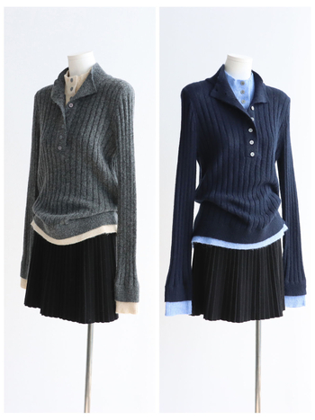 Pulover s dvostrukim slojem pletenine, stojeći ovratnik, dugi rukavi, poliesterska podloga, uobičajena debljina