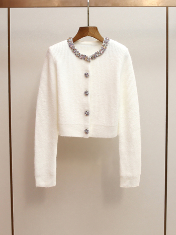 Džemper cardigan – francuski chic stil, okrugli izrez, dugi rukavi, kratka duljina, 95% poliester pleteni materijal