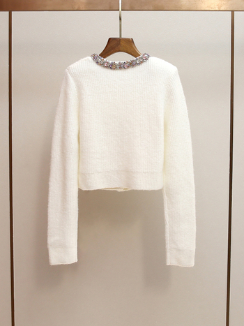 Džemper cardigan – francuski chic stil, okrugli izrez, dugi rukavi, kratka duljina, 95% poliester pleteni materijal