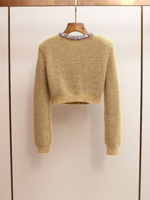 Džemper cardigan – francuski chic stil, okrugli izrez, dugi rukavi, kratka duljina, 95% poliester pleteni materijal