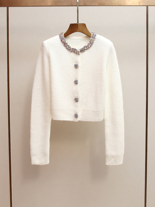 Džemper cardigan – francuski chic stil, okrugli izrez, dugi rukavi, kratka duljina, 95% poliester pleteni materijal