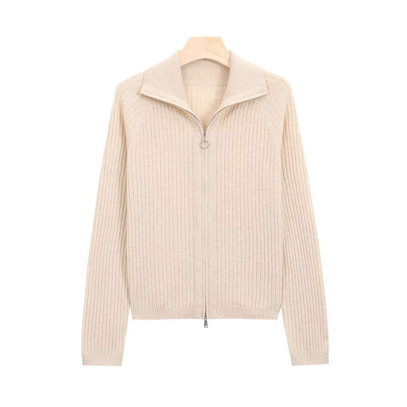 Vuneni kardigan sa zipom sprijeda, normalne duljine, dugi rukavi, čista vuna