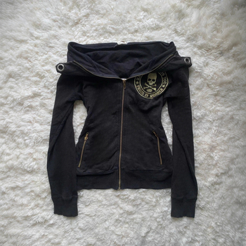 Gotički Harajuku Y2K hoodie sa zipom, kapuljačom, uzorom lubanje, uski kroj, pamuk-polyester materijal