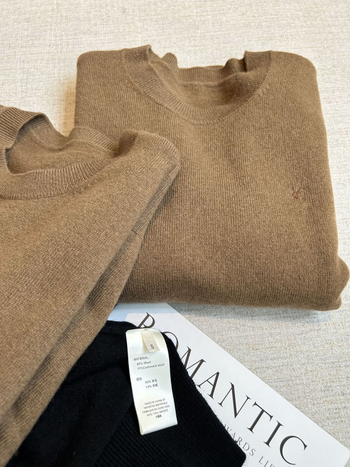 Džemper od vune i kašmira, pleteni, jednobojni uzorak, okrugli ovratnik, dugi rukavi