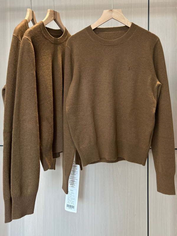 Džemper od vune i kašmira, pleteni, jednobojni uzorak, okrugli ovratnik, dugi rukavi