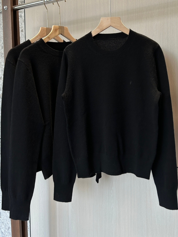 Džemper od vune i kašmira, pleteni, jednobojni uzorak, okrugli ovratnik, dugi rukavi