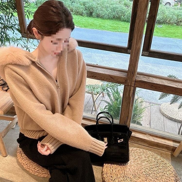 Džemper kardigan s kapuljom i princezinim rukavima, Ice Silk tkanina, uobičajena debljina