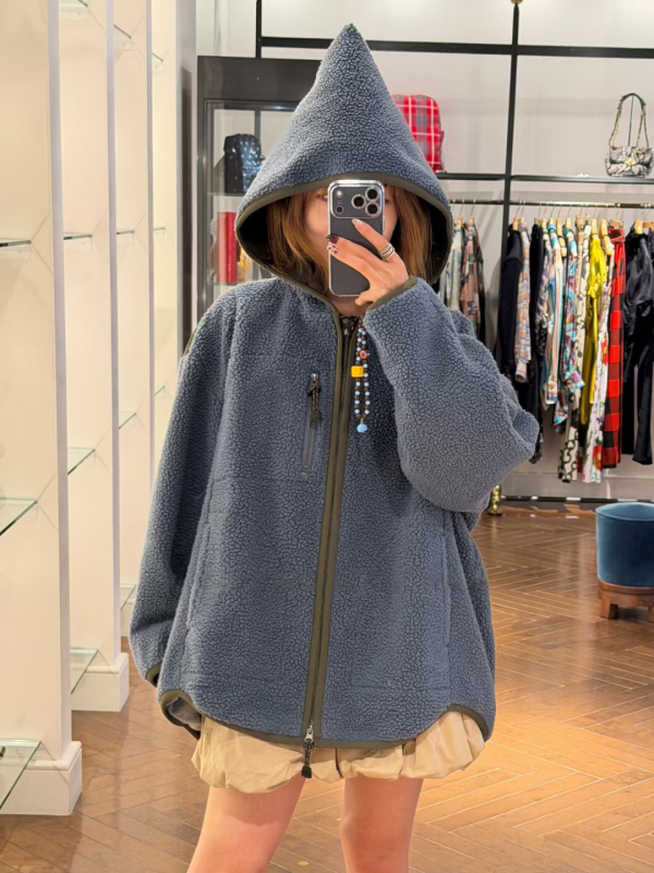 Saturn 26 ženska fleece jakna s kapuljom, jesen-zima, plavo-siva, široki kroj