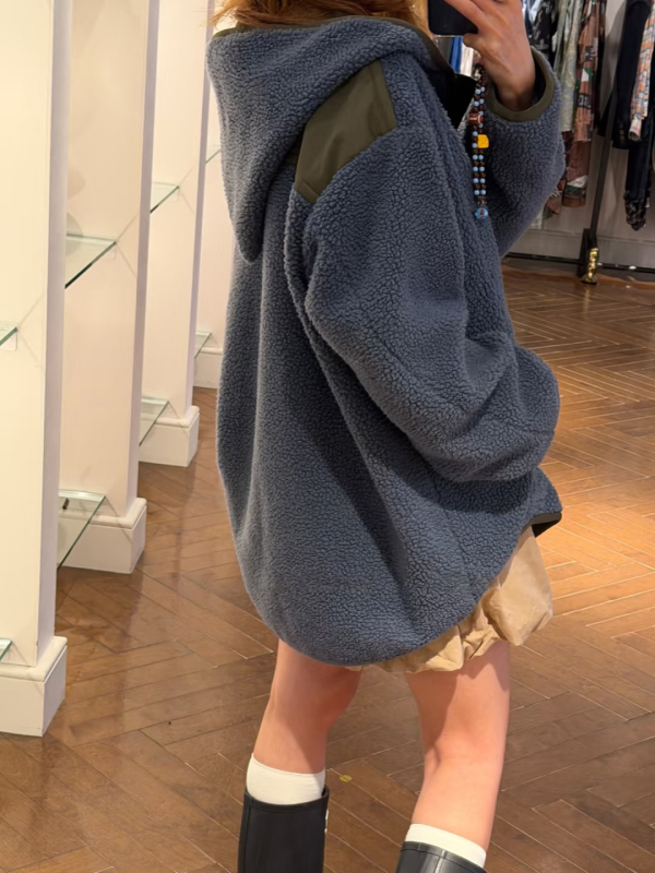 Saturn 26 ženska fleece jakna s kapuljom, jesen-zima, plavo-siva, široki kroj