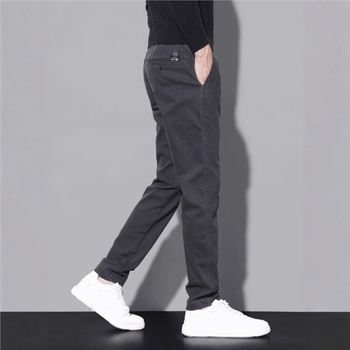 Muške pamukaste hlače ravnog kroja, duge, casual/business stil, ljeto, srednji struk, bez pojasa, zatvarač, džepovi