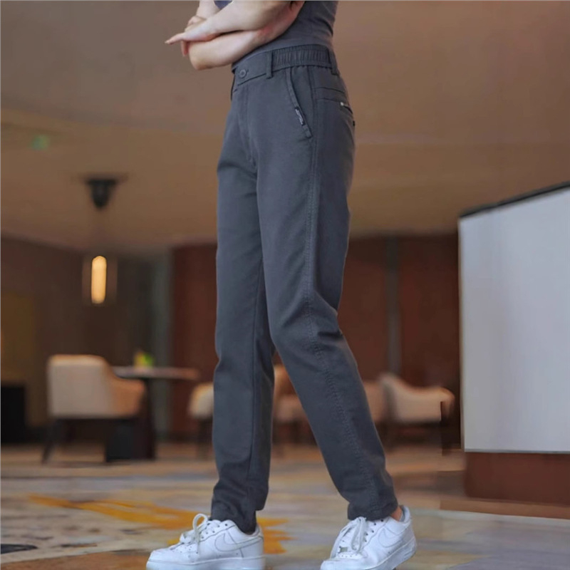 Muške pamukaste hlače ravnog kroja, duge, casual/business stil, ljeto, srednji struk, bez pojasa, zatvarač, džepovi