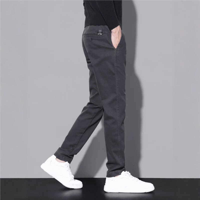 Muške pamukaste hlače ravnog kroja, duge, casual/business stil, ljeto, srednji struk, bez pojasa, zatvarač, džepovi