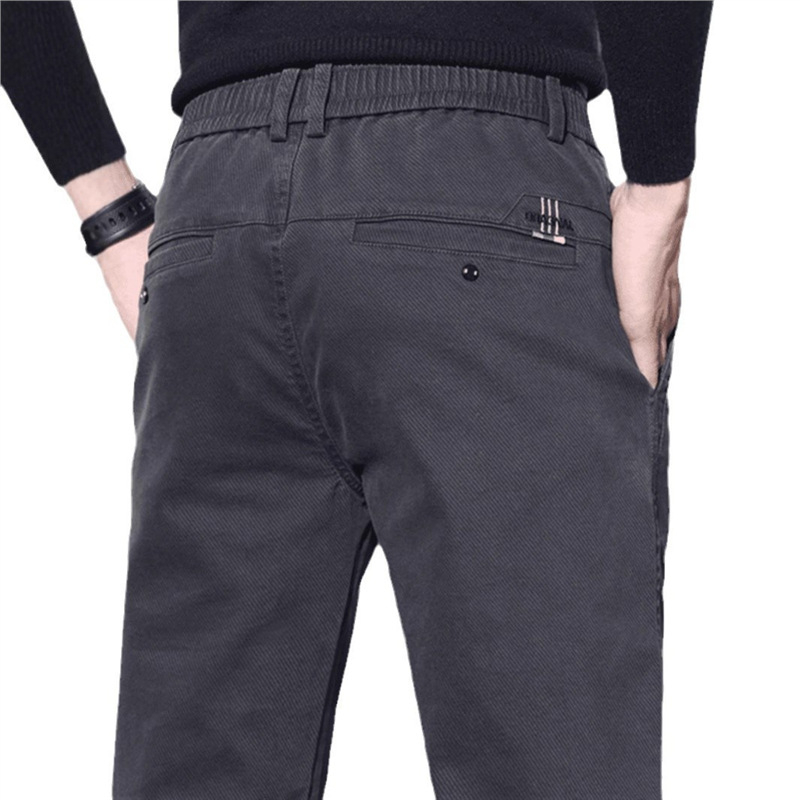 Muške pamukaste hlače ravnog kroja, duge, casual/business stil, ljeto, srednji struk, bez pojasa, zatvarač, džepovi