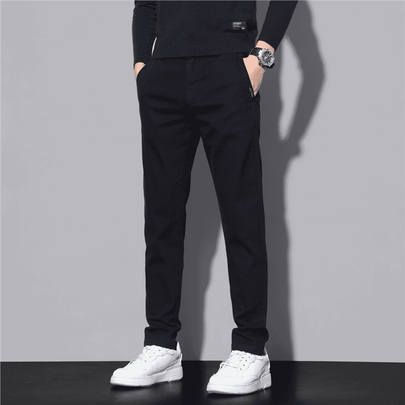 Muške pamukaste hlače ravnog kroja, duge, casual/business stil, ljeto, srednji struk, bez pojasa, zatvarač, džepovi