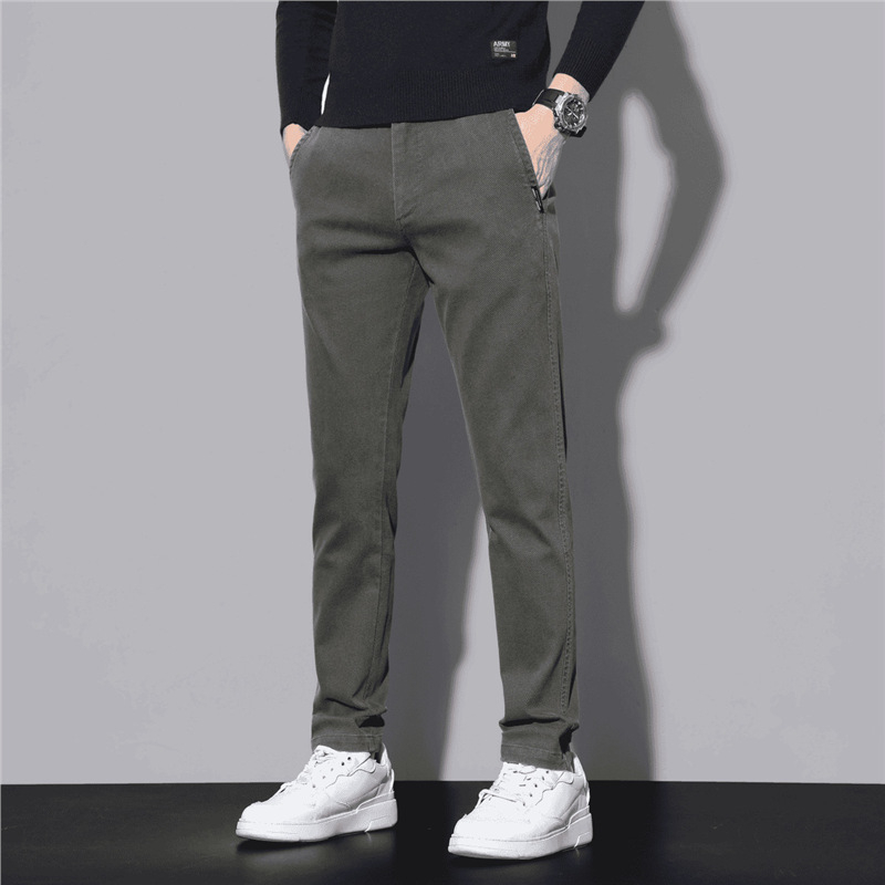 Muške pamukaste hlače ravnog kroja, duge, casual/business stil, ljeto, srednji struk, bez pojasa, zatvarač, džepovi