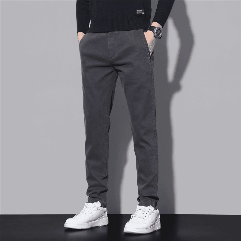 Muške pamukaste hlače ravnog kroja, duge, casual/business stil, ljeto, srednji struk, bez pojasa, zatvarač, džepovi