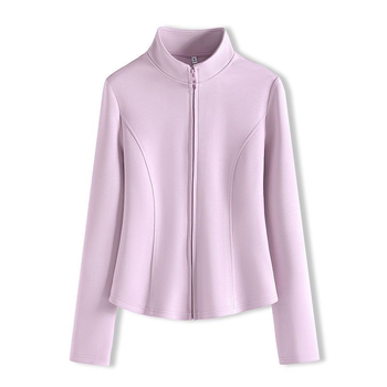 Dvostruka baršunasta joga jakna za jesen-zimu, uski kroj, zatvarač, stojeći ovratnik, 70–80% poliestera