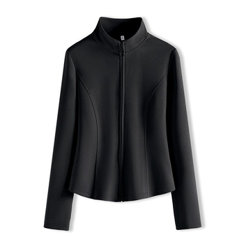 Dvostruka baršunasta joga jakna za jesen-zimu, uski kroj, zatvarač, stojeći ovratnik, 70–80% poliestera