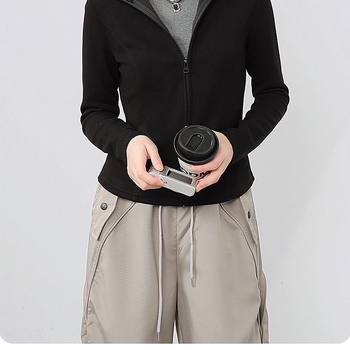 Dvostruka baršunasta joga jakna za jesen-zimu, uski kroj, zatvarač, stojeći ovratnik, 70–80% poliestera