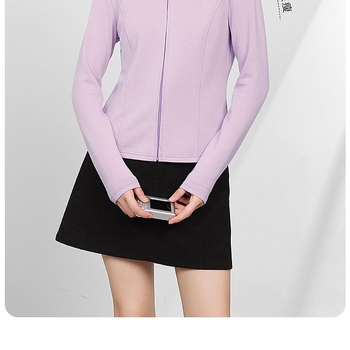 Dvostruka baršunasta joga jakna za jesen-zimu, uski kroj, zatvarač, stojeći ovratnik, 70–80% poliestera