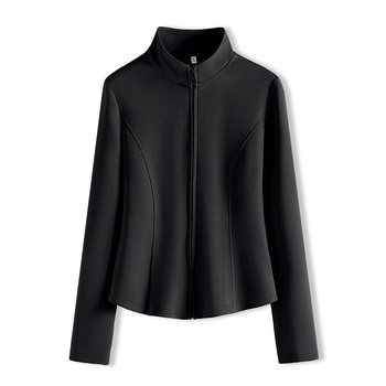 Dvostruka baršunasta joga jakna za jesen-zimu, uski kroj, zatvarač, stojeći ovratnik, 70–80% poliestera