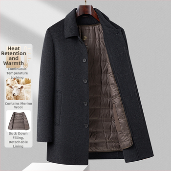 Dvostrano vuneni kaput za muškarce, srednje duljine, jednostruko kopčanje, rever