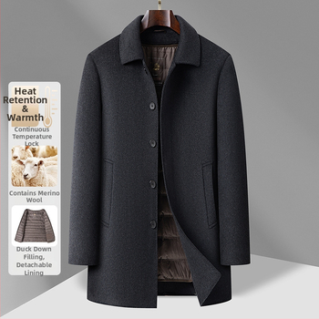 Dvostrano vuneni kaput za muškarce, srednje duljine, jednostruko kopčanje, rever