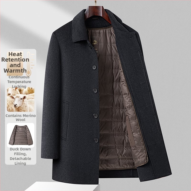 Dvostrano vuneni kaput za muškarce, srednje duljine, jednostruko kopčanje, rever