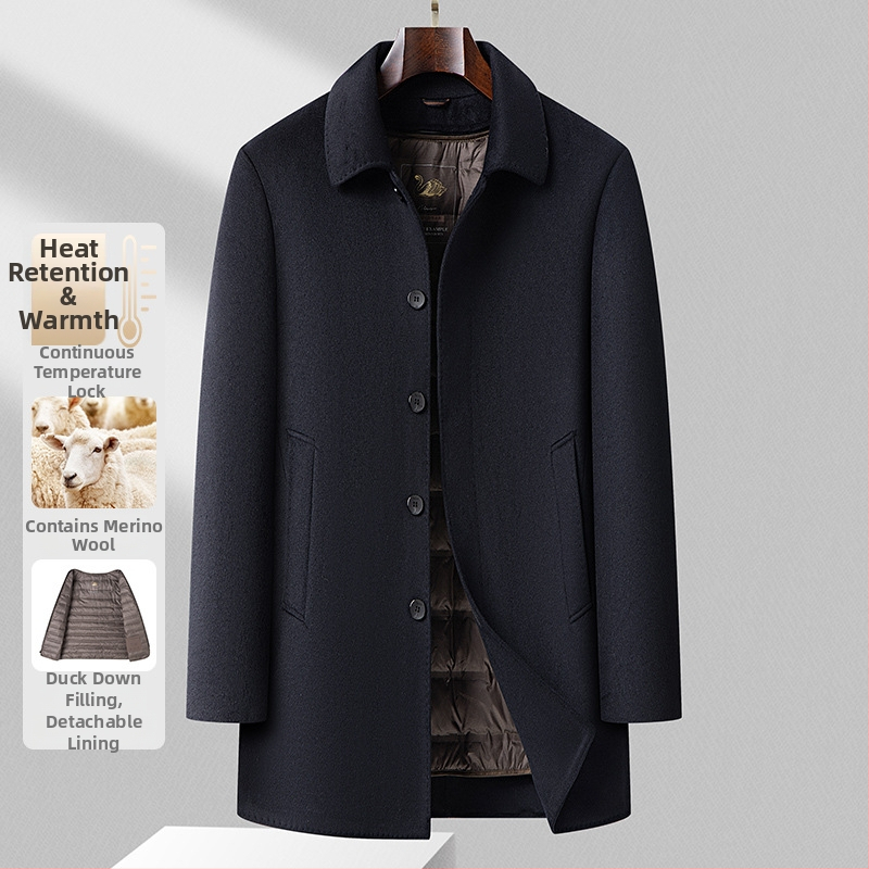 Dvostrano vuneni kaput za muškarce, srednje duljine, jednostruko kopčanje, rever