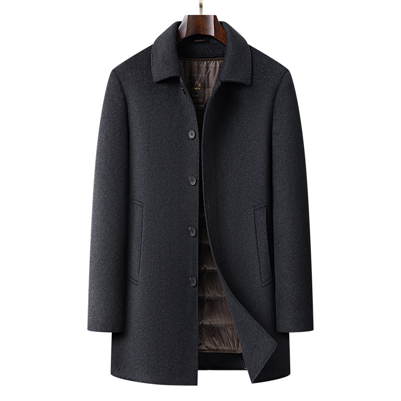 Dvostrano vuneni kaput za muškarce, srednje duljine, jednostruko kopčanje, rever