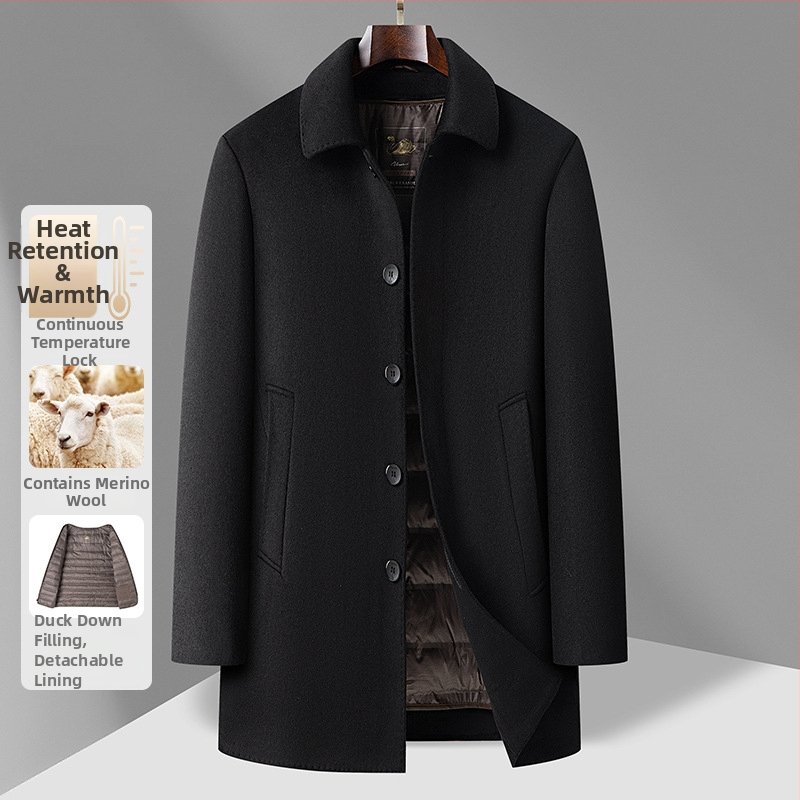 Dvostrano vuneni kaput za muškarce, srednje duljine, jednostruko kopčanje, rever