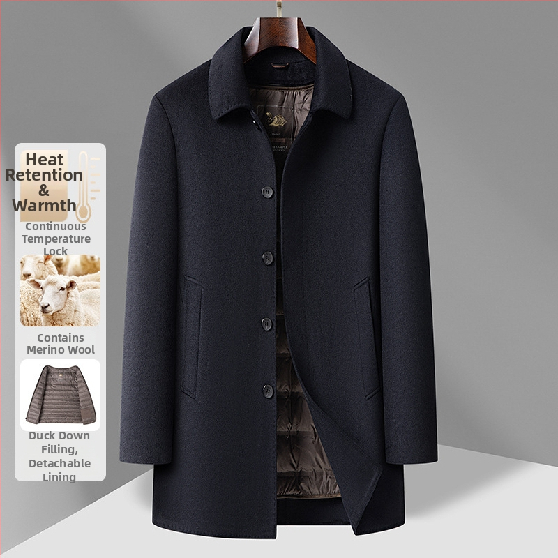 Dvostrano vuneni kaput za muškarce, srednje duljine, jednostruko kopčanje, rever