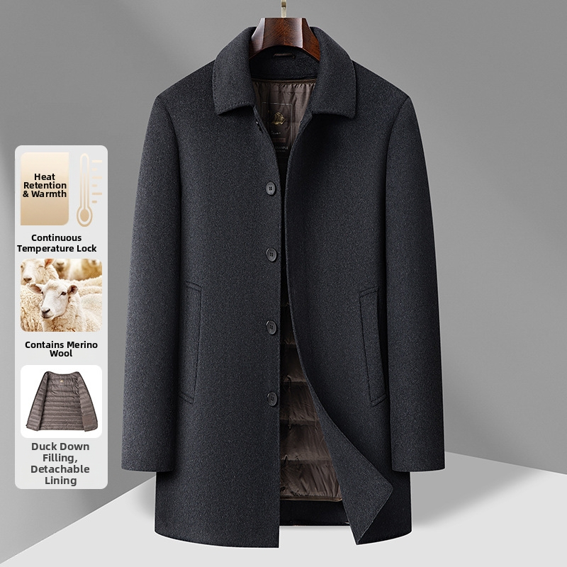 Dvostrano vuneni kaput za muškarce, srednje duljine, jednostruko kopčanje, rever