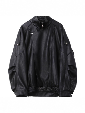 Kožna jakna s stojećim ovratnikom, umjetna koža, patchwork dizajn, zatvarač