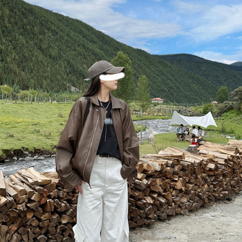 Ženska jakna/kaput od umjetne kože, zatvarač, četvrtasti ovratnik, Chenille tkanina, stil zrela sestra, proljeće 2025