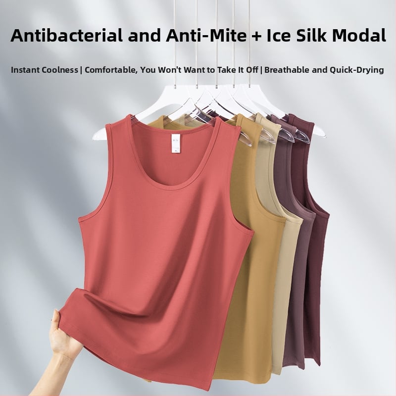 Modal спортна потник без ръкави, фиксиран стил, едноцветен дизайн, бързосъхнеща антибактериална и против акара материя, състав: 47.5% модал, 47.5% памук, 5% еластан