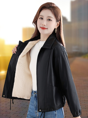 Ženska PU kožna jakna, s dugim rukavima, zip zatvarač, slobodan kroj