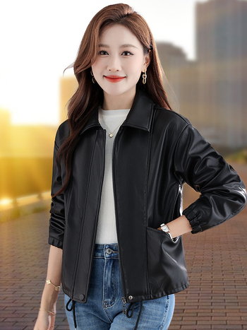 Ženska PU kožna jakna, s dugim rukavima, zip zatvarač, slobodan kroj