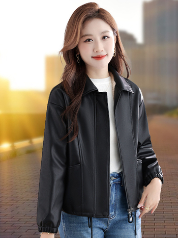 Ženska PU kožna jakna, s dugim rukavima, zip zatvarač, slobodan kroj