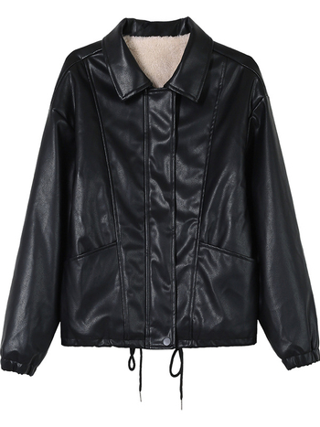 Ženska PU kožna jakna, s dugim rukavima, zip zatvarač, slobodan kroj