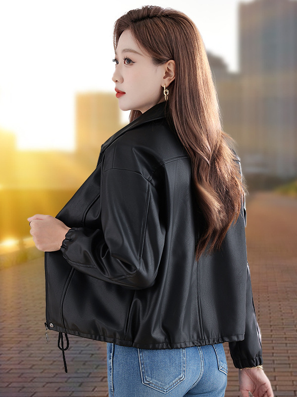 Ženska PU kožna jakna, s dugim rukavima, zip zatvarač, slobodan kroj