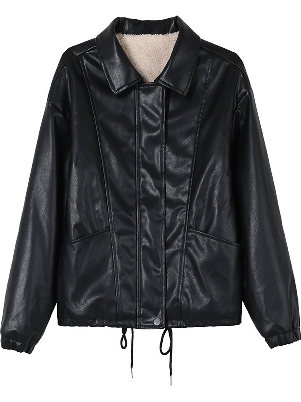 Ženska PU kožna jakna, s dugim rukavima, zip zatvarač, slobodan kroj