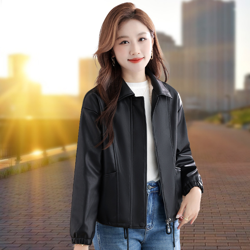 Ženska PU kožna jakna, s dugim rukavima, zip zatvarač, slobodan kroj